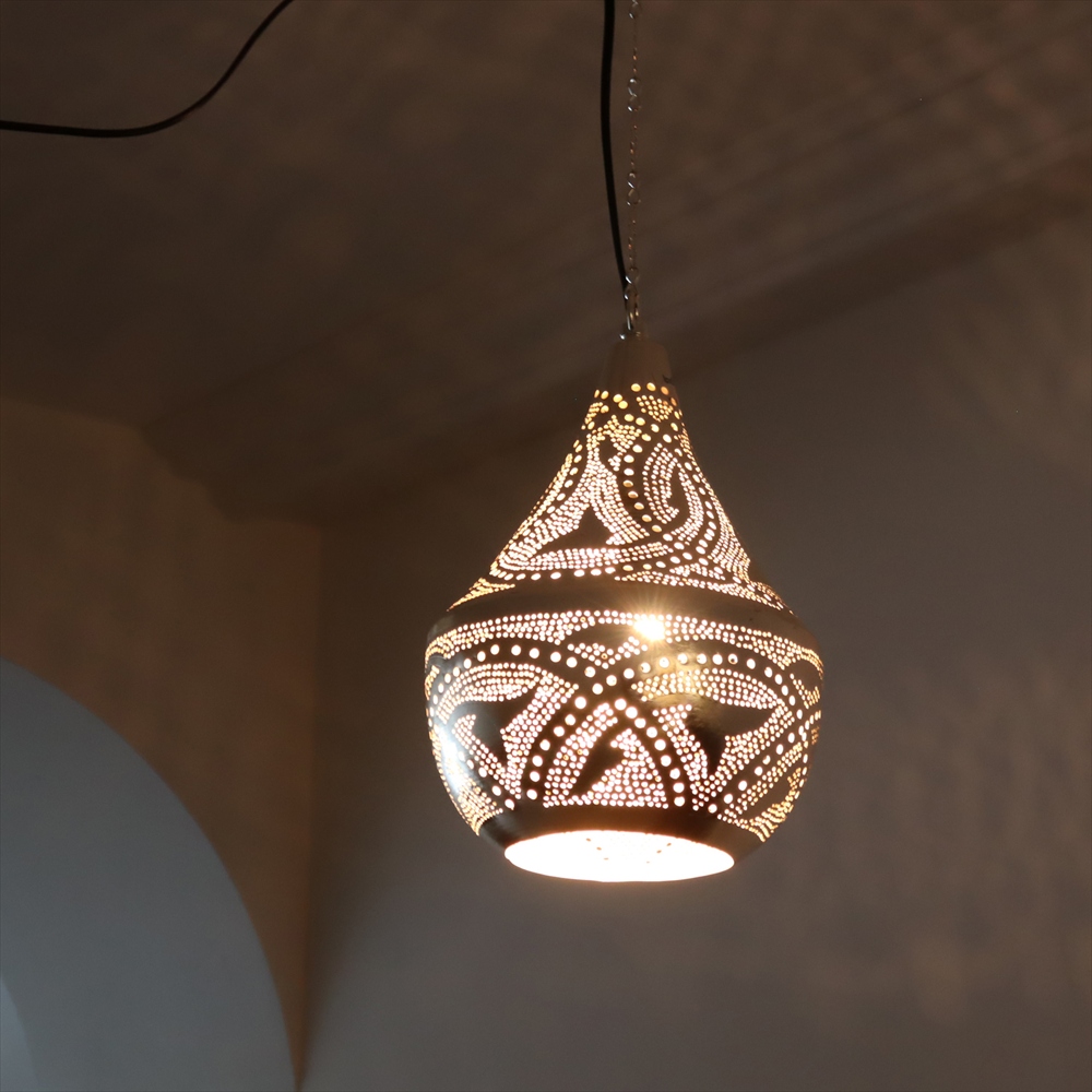 メタルシェード　モロッコランプ　Moroccan Metal shade Lamps　ペンダントランプ タジン形　ロータス φ19cm　エジプト製