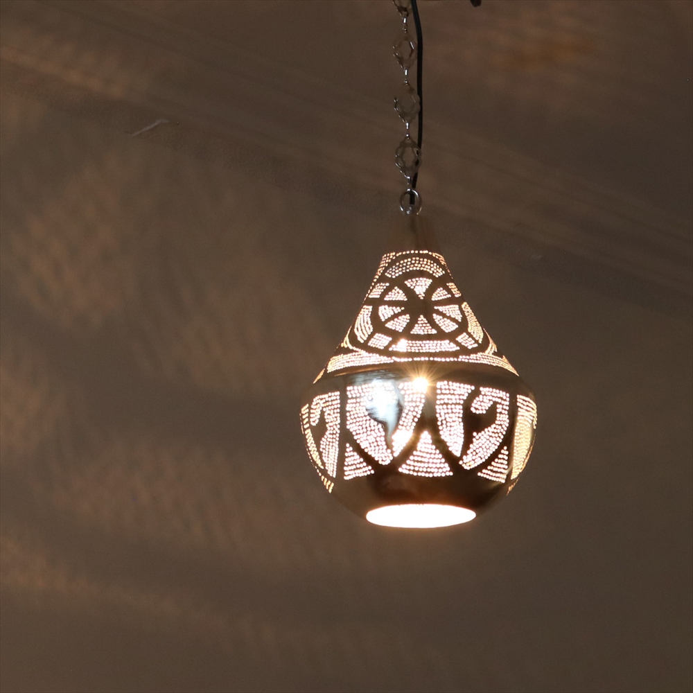 メタルシェード　モロッコランプ　Moroccan Metal shade Lamps　ペンダントランプ タジン形　ロータス φ19cm　エジプト製