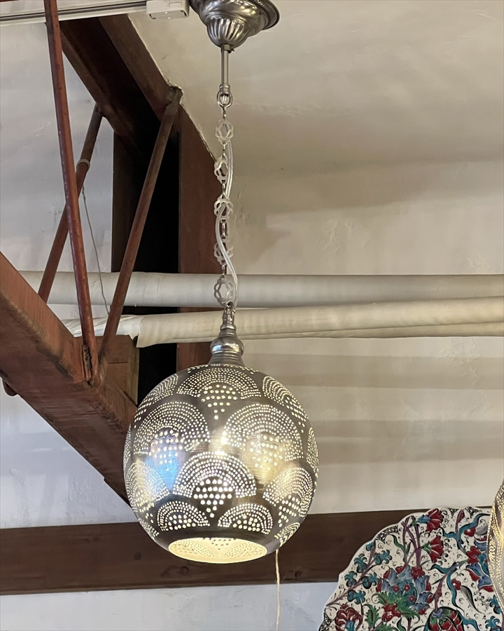 最大55%OFFクーポン モロッコ メタルシェード スタンドランプ Moroccan Metal shade Lamps エジプト製 Φ17cm  Soganシルバー色 レインボー E17 25W 白熱球付き