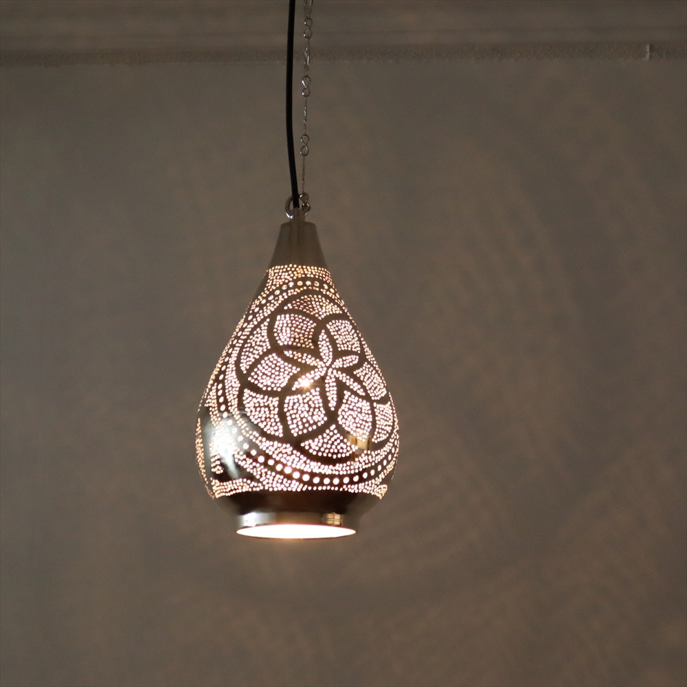 メタルシェード モロッコランプ　Moroccan Metal shade Lamps　ペンダントランプ ドロップ形　フラワー　φ15cm　エジプト製