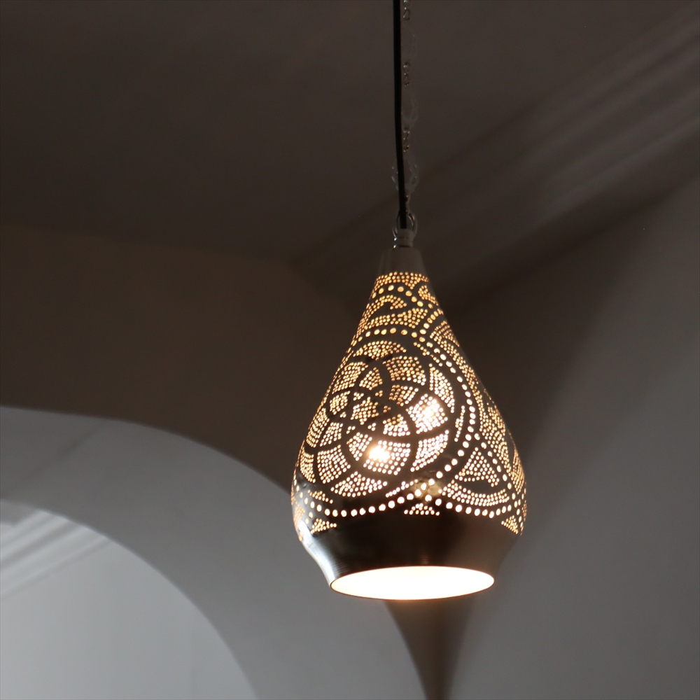 メタルシェード モロッコランプ　Moroccan Metal shade Lamps　ペンダントランプ ドロップ形　フラワー　φ15cm　エジプト製