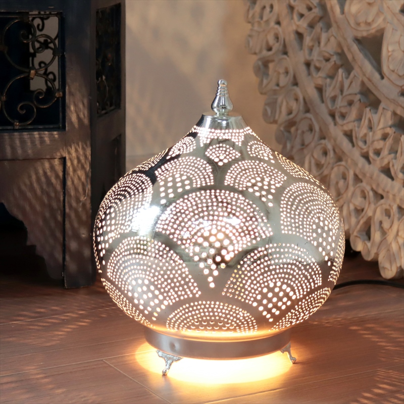 モロッコ メタルシェード・スタンドランプ/Moroccan　Metal shade Lamps Φ24cm Sogan/レインボー シルバー色 口金E17 エジプト製