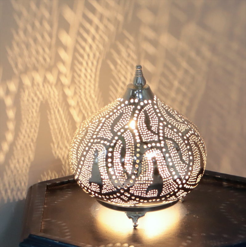 モロッコ メタルシェード・スタンドランプ/Moroccan　Metal shade Lamps Φ21cm Sogan/ロータス シルバー色 口金E17 エジプト製