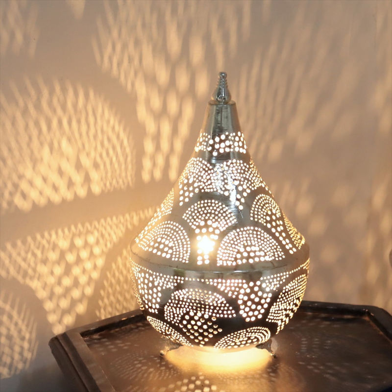 モロッコ メタルシェード・スタンドランプ/Moroccan　Metal shade Lamps Φ19cm タジン/レインボー シルバー色 口金E17 エジプト製