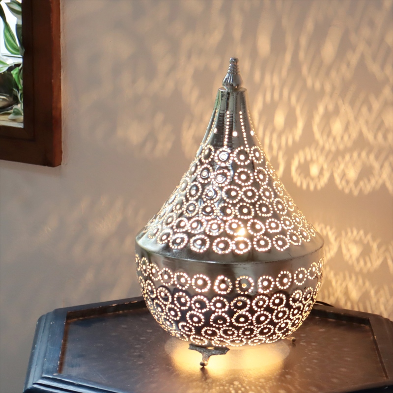 モロッコ メタルシェード・スタンドランプ/Moroccan　Metal shade Lamps Φ19cm タジン/パインアップル シルバー色 口金E17 エジプト製