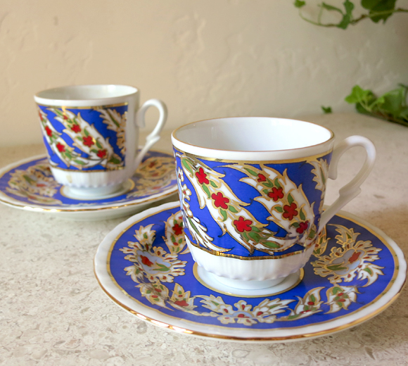 【15%OFF】エスプレッソ デミタスコーヒーカップ＆ソーサー珍しい小さめ椀皿トルココーヒー用 ２客セット：すずらん/トルコお土産