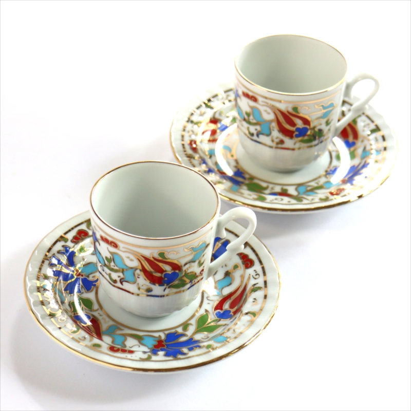トルココーヒー カップ＆ソーサー ２客セット エスプレッソ トルココーヒー用 ：赤いチューリップ/トルコお土産
