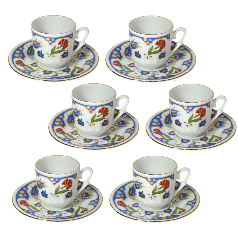 エスプレッソ デミタスコーヒーカップ＆ソーサー珍しい小さめ椀皿トルココーヒー用 ６客セット：カーネーション/トルコお土産