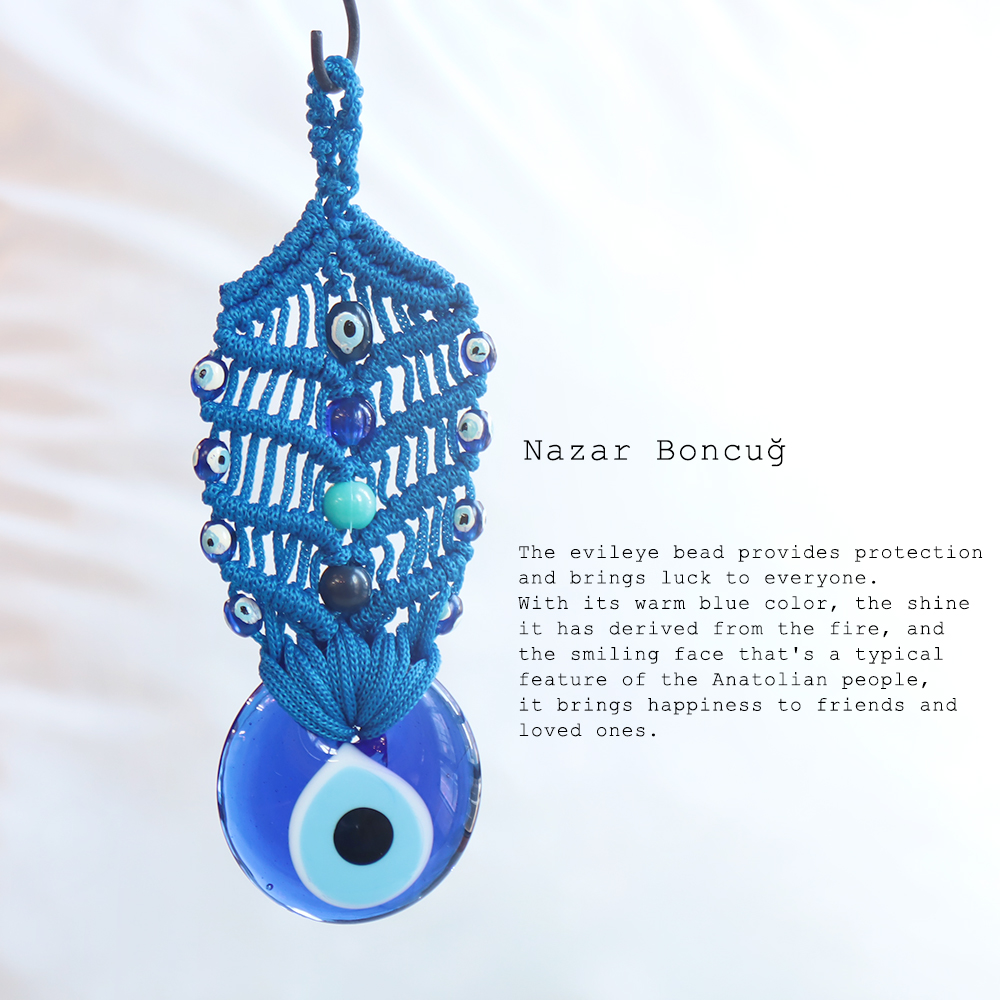 青い目玉のお守りNazar Boncug ナザルボンジュウ5.5ｃｍ組み紐飾り【トルコお土産】