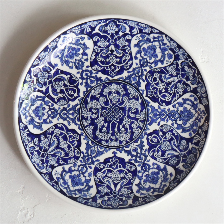 手書き絵皿　トルコ　ミュージアムピース細かなアラベスク文様　藍色