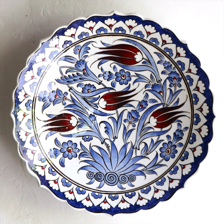 トルコ・キュタフヤ陶器 飾り絵皿 直径31cm チューリップ オットマンクラシック・ミュージアムピース Turkish Hand Paint Plate