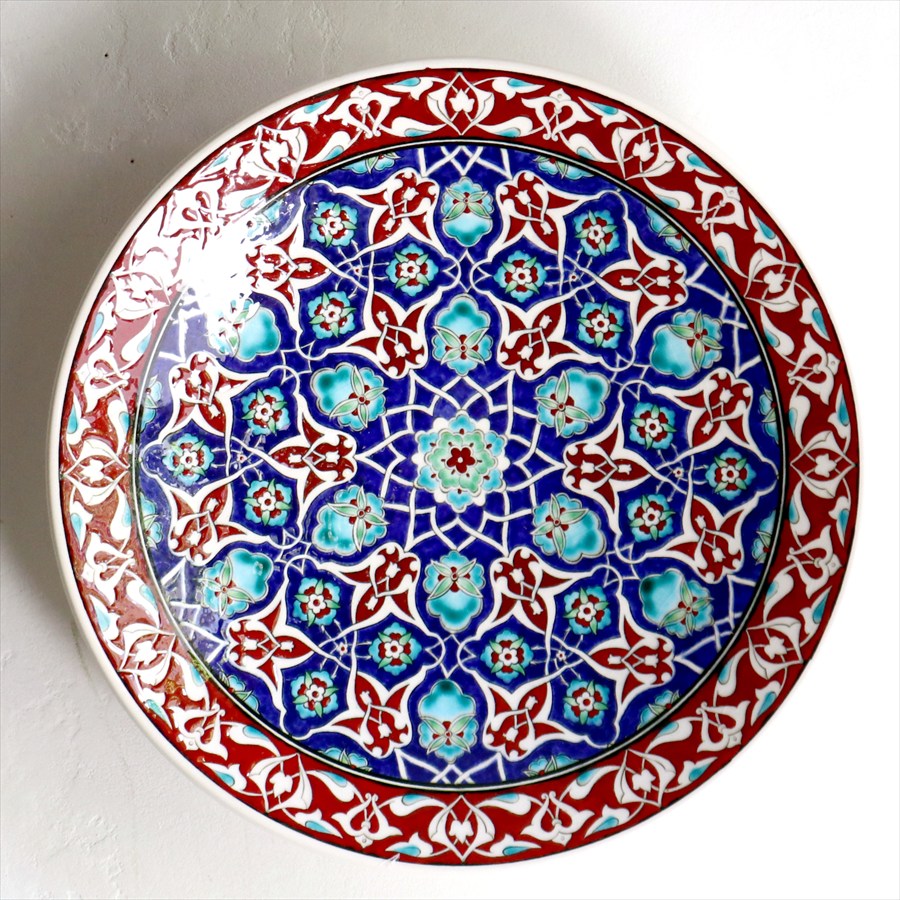 トルコ・キュタフヤ陶器 飾り絵皿 直径31cm アラベスク文様 オットマンクラシック・ミュージアムピース Turkish Hand Paint Plate