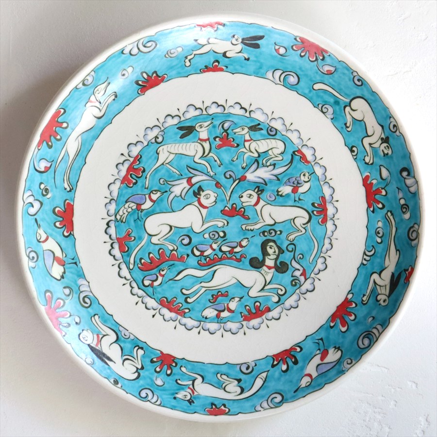 トルコ 手書き絵皿 直径30cm 飾り絵皿 アニマルデザイン ミュージアムピース オットマンクラシック Turkish Hand Paint Plate