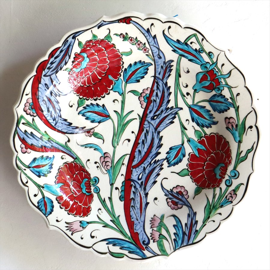 トルコ 手書き絵皿 直径30.5cm 飾り絵皿 カーネーションとヒヤシンス ミュージアムピース オットマンクラシック Turkish Hand Paint Plate