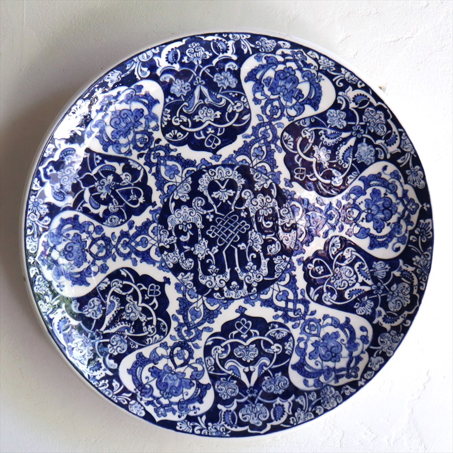 トルコ 手書き絵皿 直径31cm 飾り絵皿 細かなアラベスク文様 藍色 ミュージアムピース オットマンクラシック Turkish Hand Paint Plate
