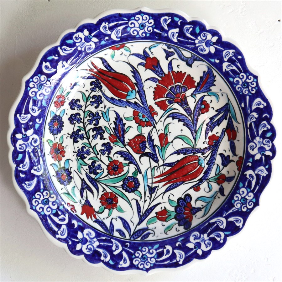 トルコ 手書き絵皿 直径31cm 飾り絵皿 チューリップとカーネーション ミュージアムピース オットマンクラシック Turkish Hand Paint Plate