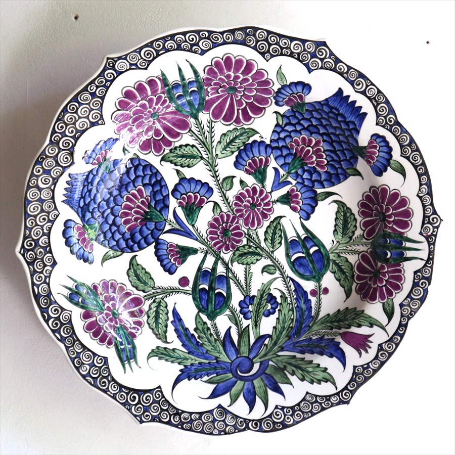 トルコ 手書き絵皿 直径32cm 飾り絵皿 ザクロとカーネーション ミュージアムピース オットマンクラシック Turkish Hand Paint Plate