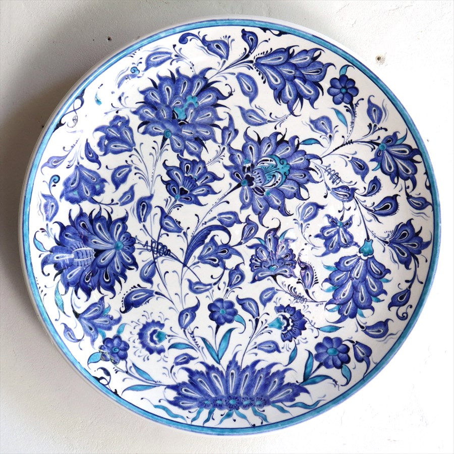 トルコ 手書き絵皿 直径31cm 飾り絵皿 ブルーフラワー ミュージアムピース オットマンクラシック Turkish Hand Paint Plate