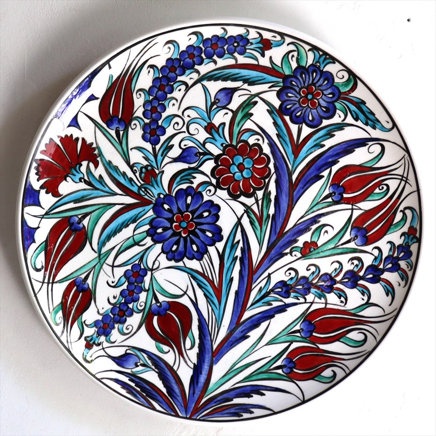 トルコ 手書き絵皿 直径32.5cm 飾り絵皿 チューリップとカーネーション ミュージアムピース オットマンクラシック Turkish Hand Paint Plate