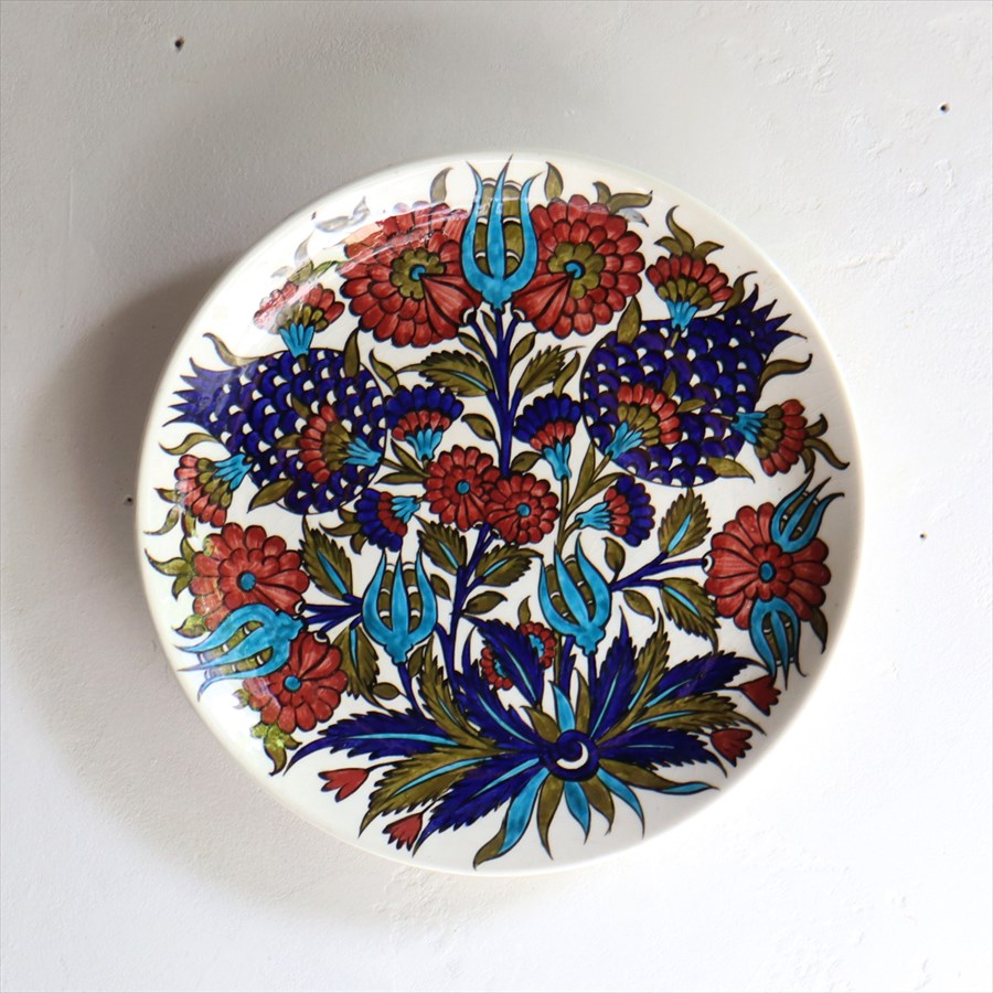 手書き絵皿 直径25.5cm トルコ 飾り絵皿 ミュージアムピース オットマンクラシックザクロとカーネーション Turkish Hand Paint Plate