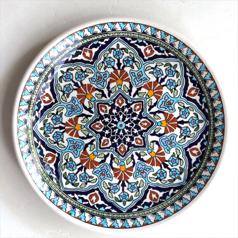 トルコ陶器飾り皿 直径30cmプレート キュタフヤ・アルハンブラ工房 レッドフラワー・アラベスクデザイン