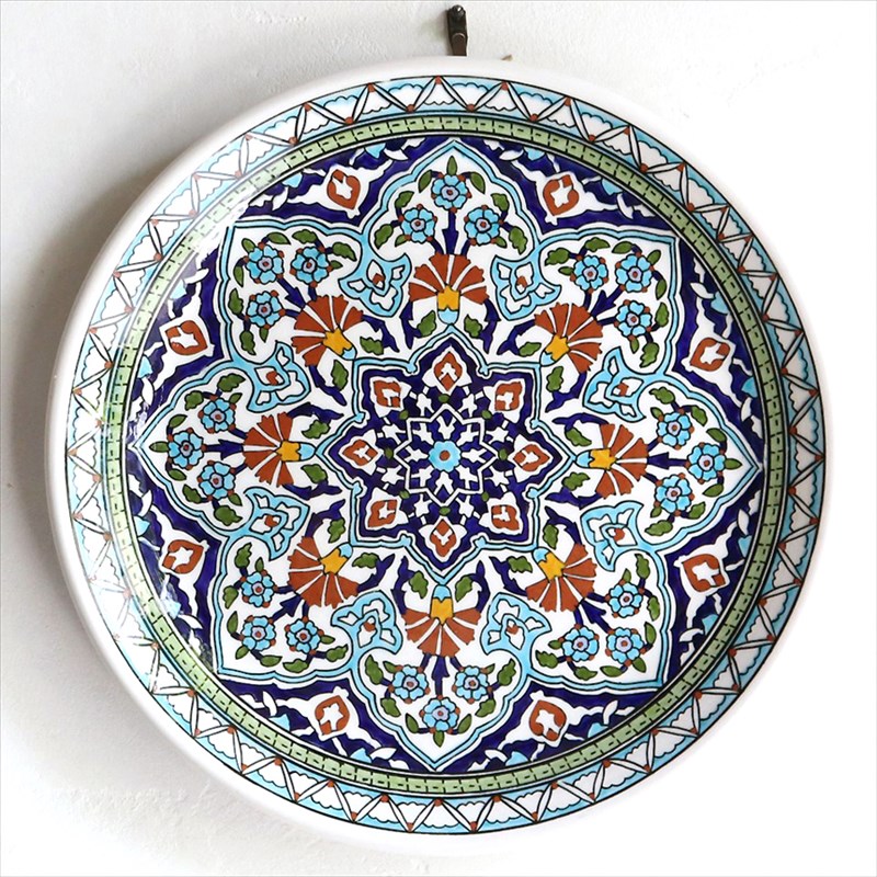 トルコ陶器飾り皿 直径30cmプレート キュタフヤ・アルハンブラ工房 レッドフラワー・アラベスクデザイン