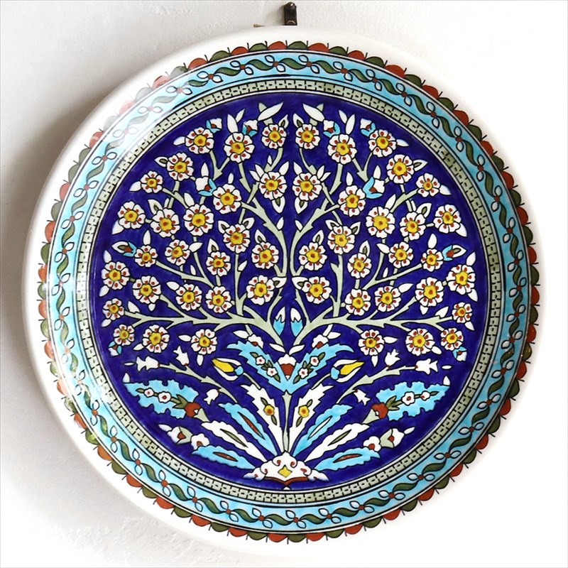 トルコ陶器飾り皿 直径30cmプレート キュタフヤ・アルハンブラ工房 生命の木プラムツリー