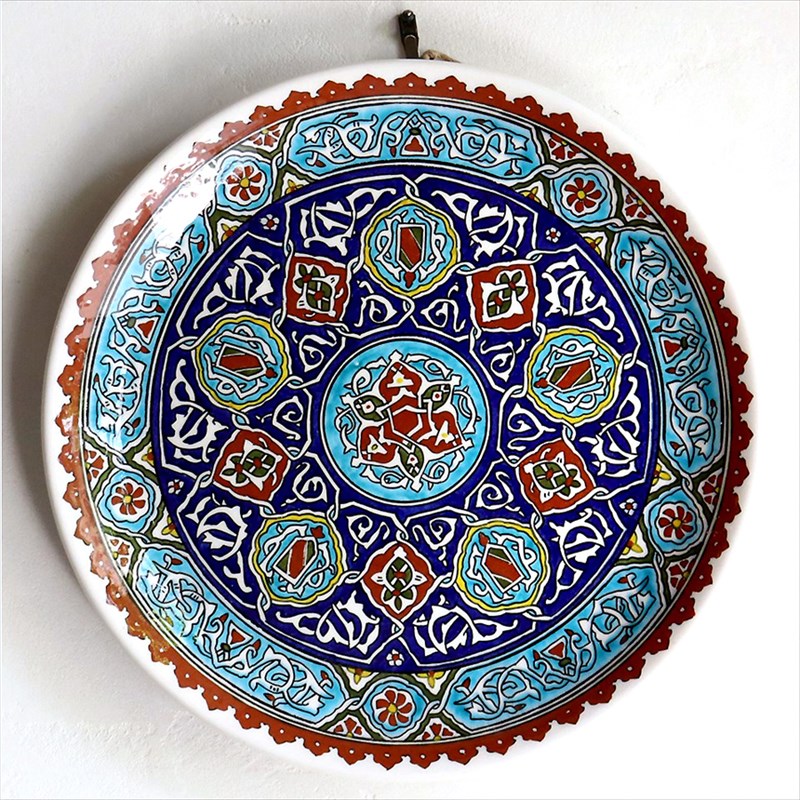 トルコ陶器飾り皿 直径30cmプレート キュタフヤ・アルハンブラ工房 アラベスクデザイン