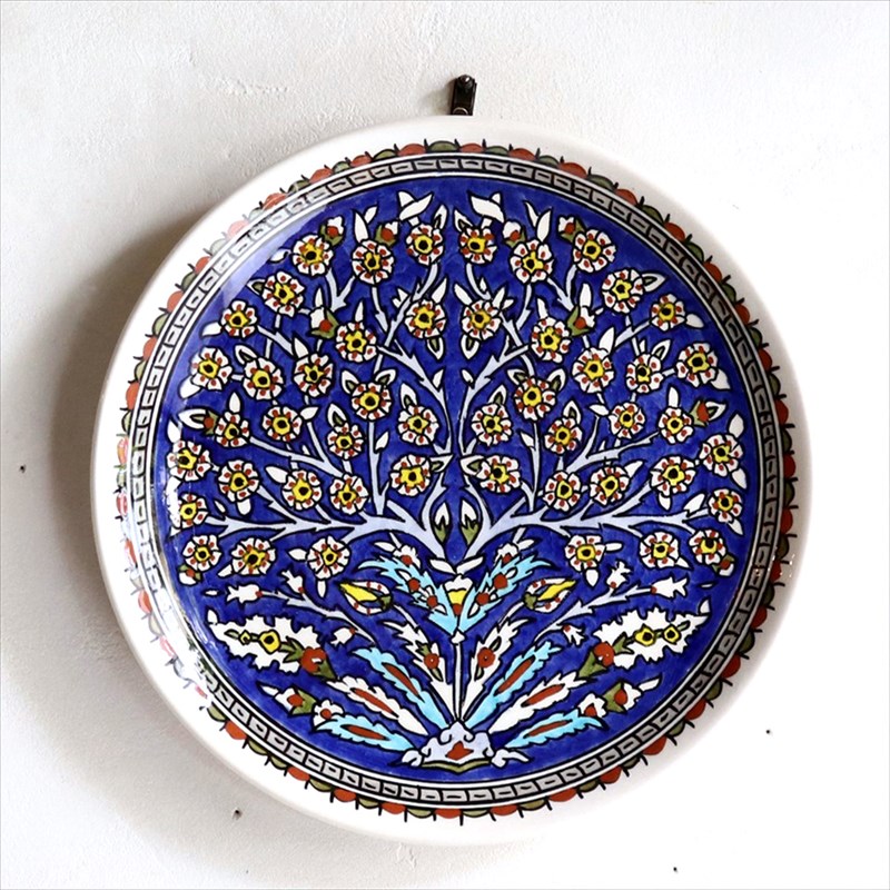 トルコ陶器飾り皿 直径15cmプレート キュタフヤ・アルハンブラ工房 生命の木プラムツリー