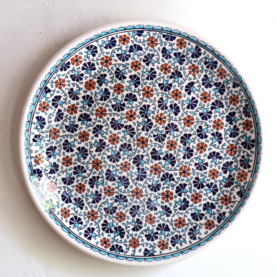トルコ キュタフヤ陶器 アルハンブラ工房 直径30cm プレート 飾り皿 フラワーデザイン