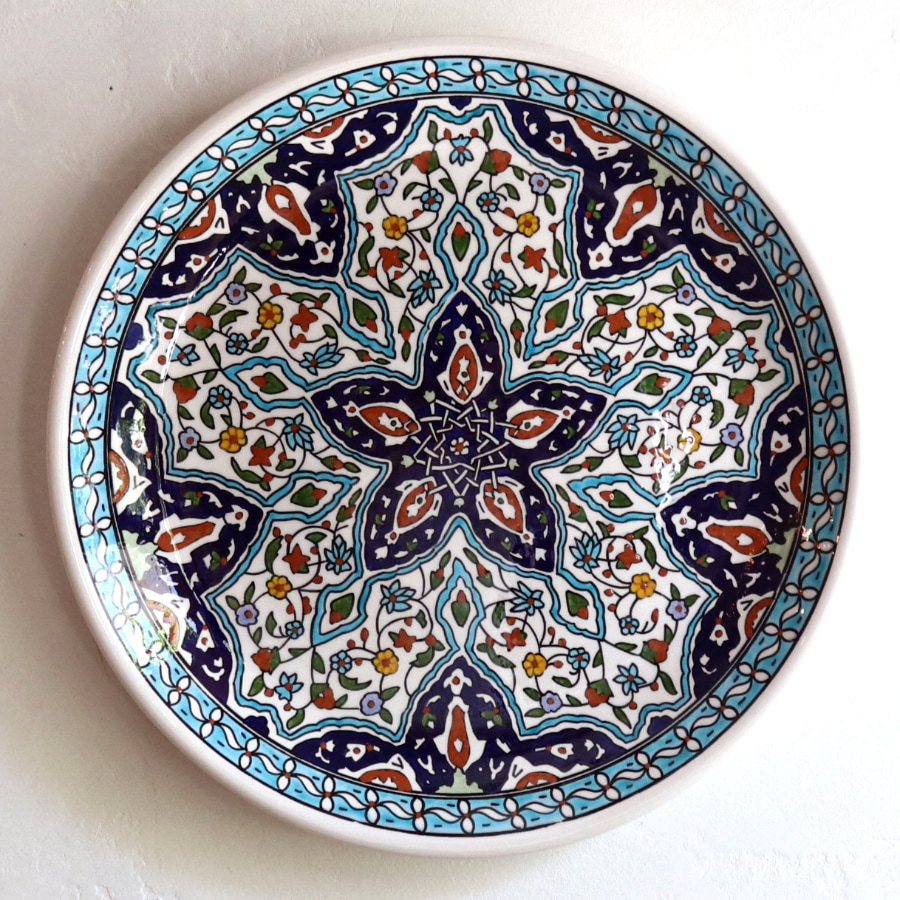 トルコ キュタフヤ陶器 アルハンブラ工房 直径30cm プレート 飾り皿 アラベスクデザイン