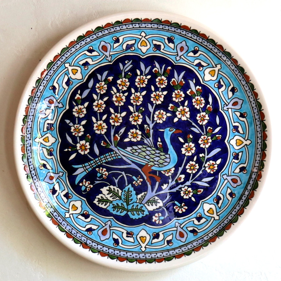 トルコ キュタフヤ陶器 アルハンブラ工房 直径30cm プレート 飾り皿 孔雀