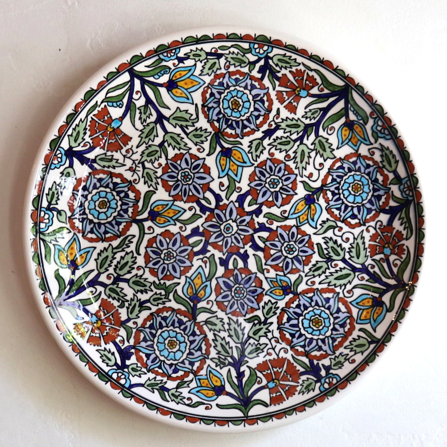 トルコ キュタフヤ陶器 アルハンブラ工房 直径30cm プレート 飾り皿 フラワーデザイン