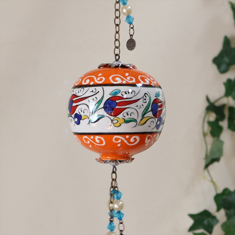 トルコ/キュタフヤ陶器・手描き絵付けの飾り玉Mサイズミレニアムチューリップオレンジ