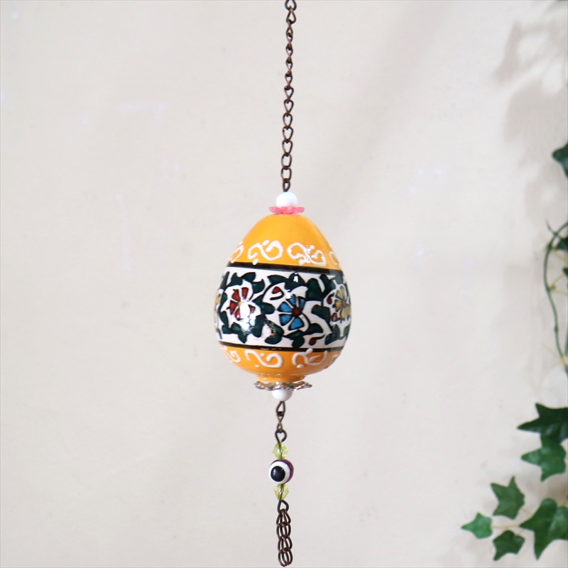 トルコ/キュタフヤ陶器・手描き絵付けの飾り玉 ユムルタ・イエロー