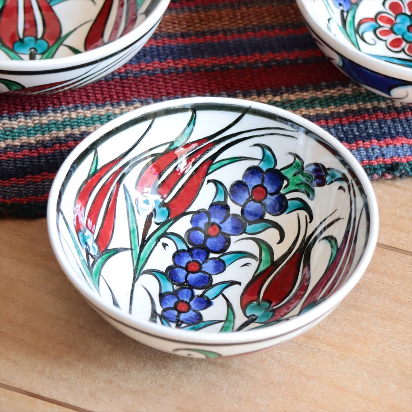 トルコ陶器 手書きボウル 直径12.5cm チューリップ フラワー Turkish Hand Paint bowel