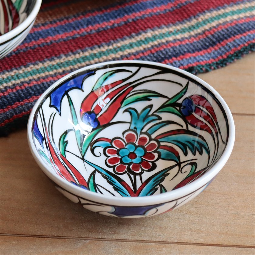 トルコ陶器 手書きボウル 直径12.5cm チューリップ フラワー Turkish Hand Paint bowel