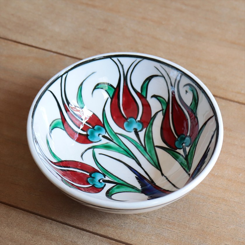 トルコ陶器 手書きボウル 直径12cm チューリップ Turkish Hand Paint bowel