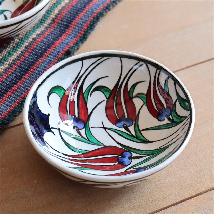 トルコ陶器 手書きボウル 直径12cm チューリップ Turkish Hand Paint bowel