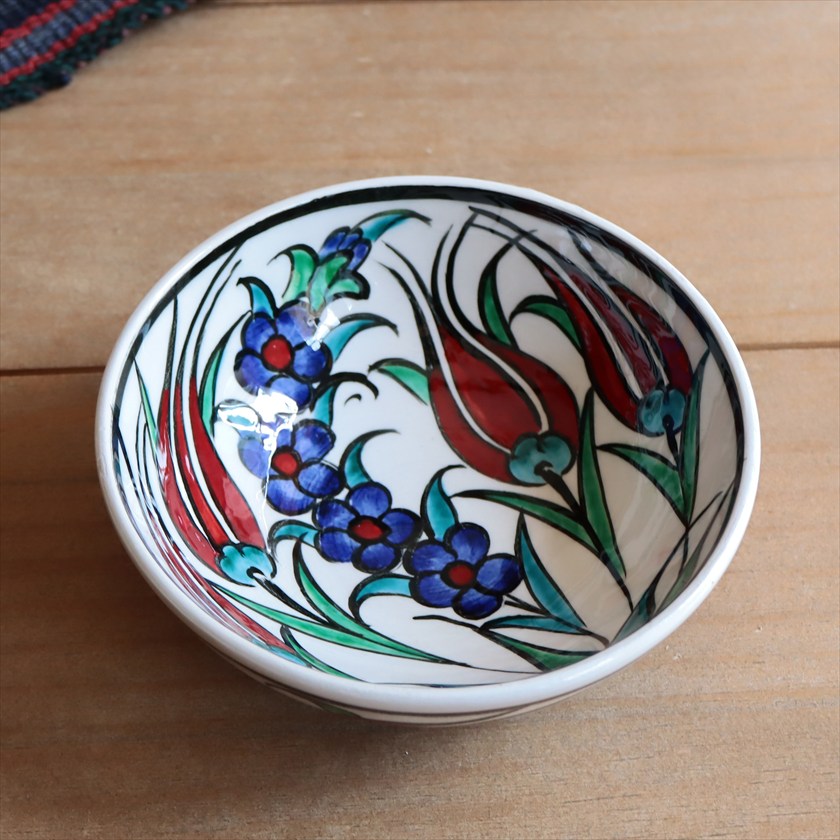 トルコ陶器 手書きボウル 直径12cm チューリップ フラワー Turkish Hand Paint bowel