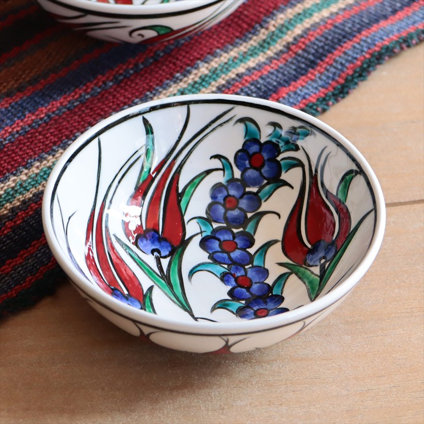 トルコ陶器 手書きボウル 直径12cm チューリップ フラワー Turkish Hand Paint bowel