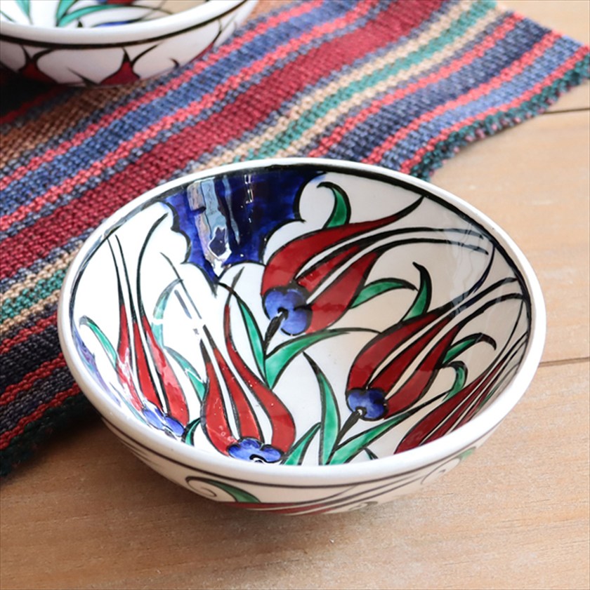 トルコ陶器 手書きボウル 直径12cm チューリップ Turkish Hand Paint bowel