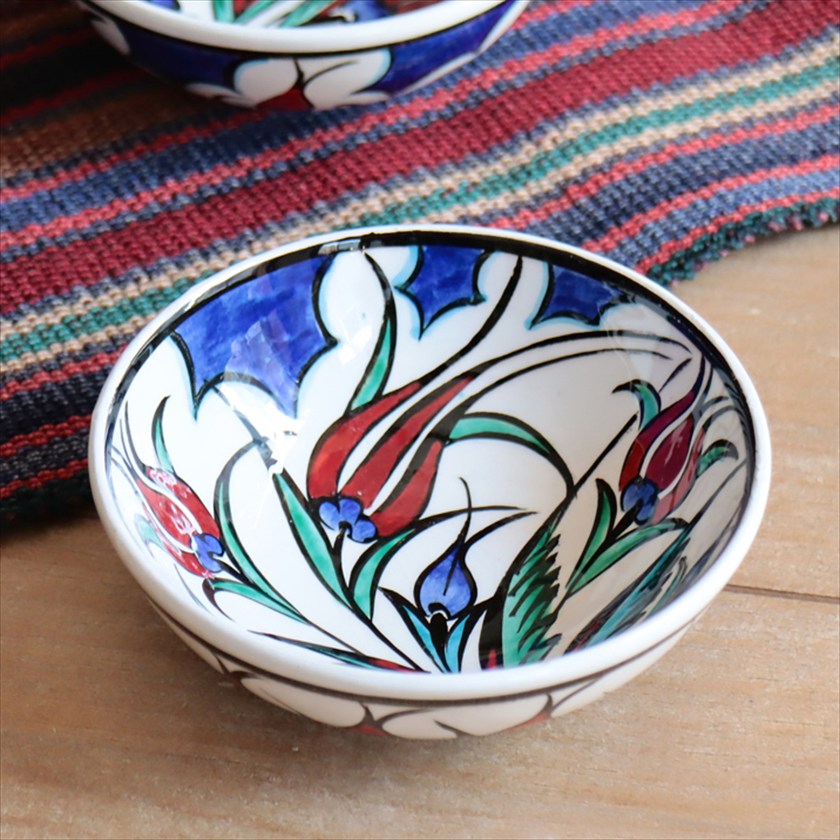 トルコ陶器 手書きボウル 直径12.5cm チューリップ Turkish Hand Paint bowel
