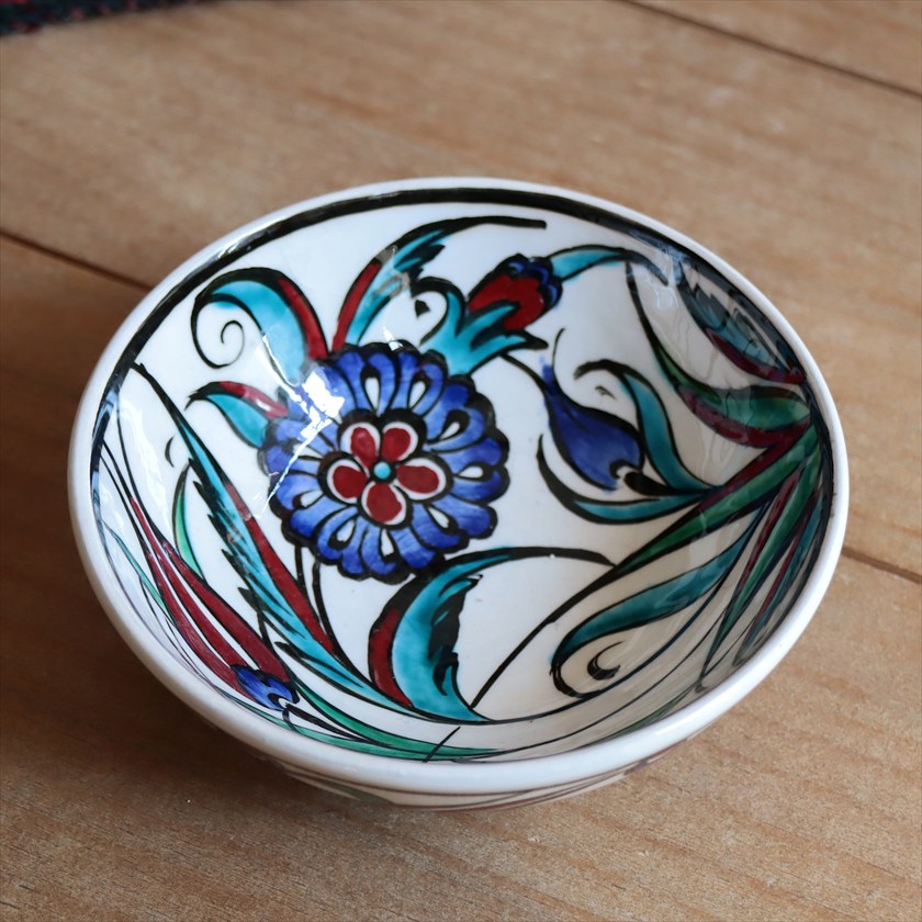 トルコ陶器 手書きボウル 直径12.5cm チューリップ Turkish Hand Paint bowel