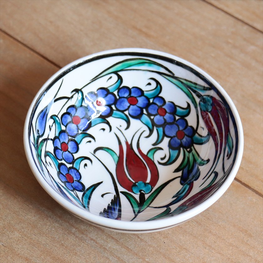 トルコ陶器 手書きボウル 直径12.5cm チューリップ Turkish Hand Paint bowel