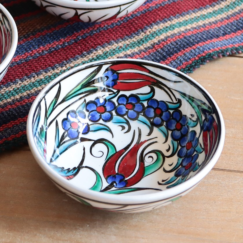トルコ陶器 手書きボウル 直径12.5cm チューリップ Turkish Hand Paint bowel