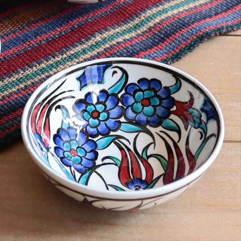 トルコ陶器 手書きボウル 直径12.5cm チューリップ フラワー Turkish Hand Paint bowel