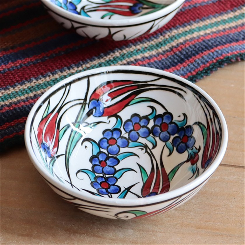 トルコ陶器 手書きボウル 直径12.5cm チューリップ フラワー Turkish Hand Paint bowel