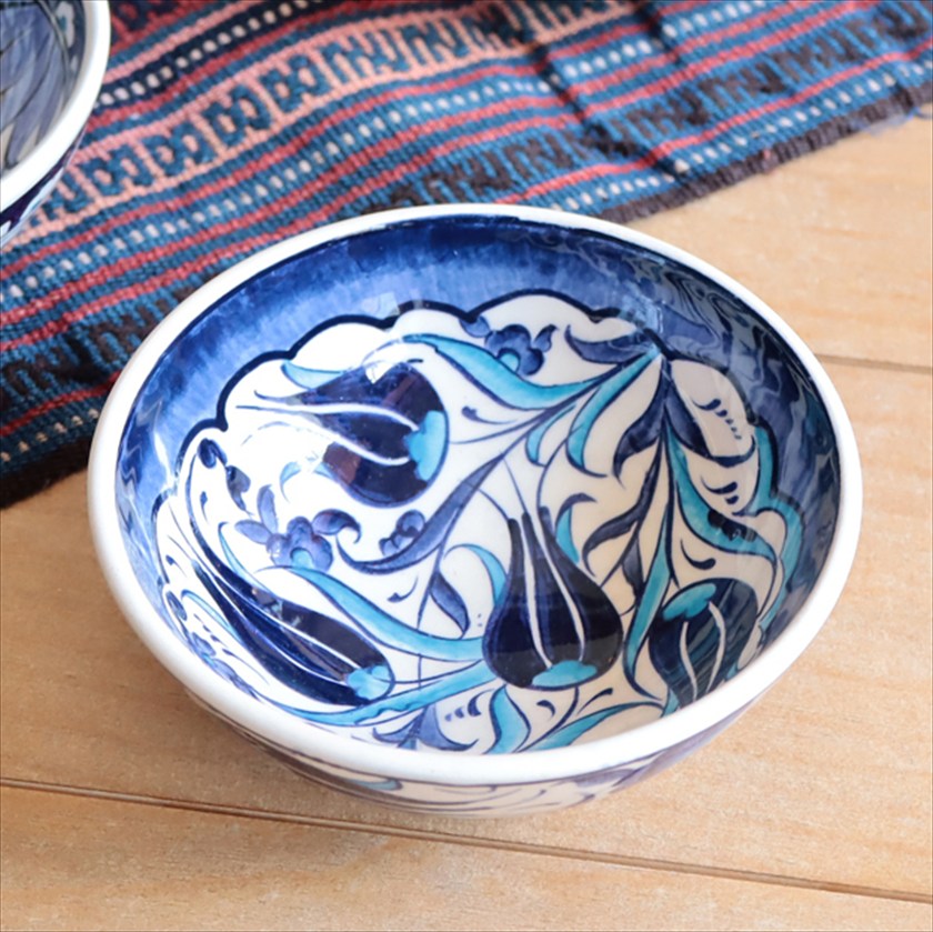 トルコ陶器 手書きボウル 直径12cm ブルーチューリップ Turkish Hand Paint bowel