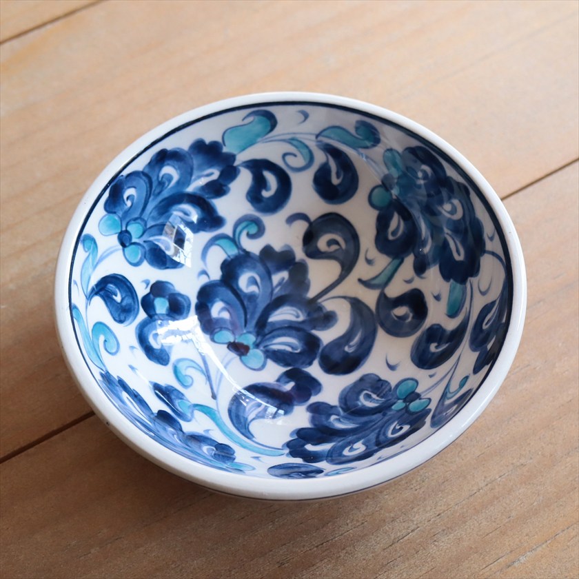 トルコ陶器 手書きボウル 直径12cm ブルーフラワー Turkish Hand Paint bowel